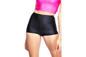 ROSANC Shiny Shorts High Waist Neon Dance Shorts Comfy Stretch Nylon Spandex Hotpants for Disco Party Rave Halloween Costumes