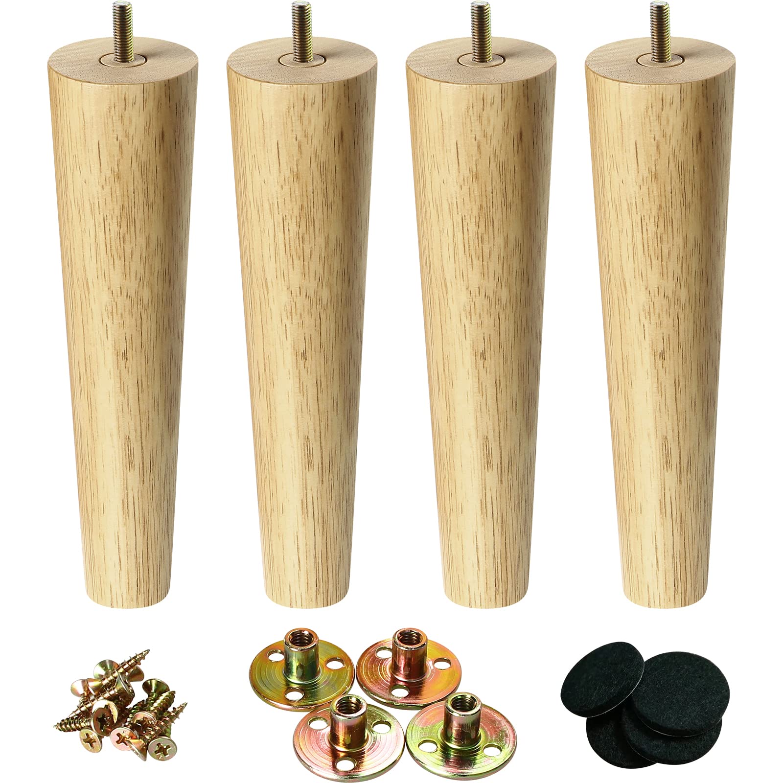 KOIKEY Sofa Chair Wooden Furniture Legs 25cm Solid DIY Replacement Feet for Cabinet Couch Dresser Coffee Table TV Stand, Nature Wood Colour, Set of 4