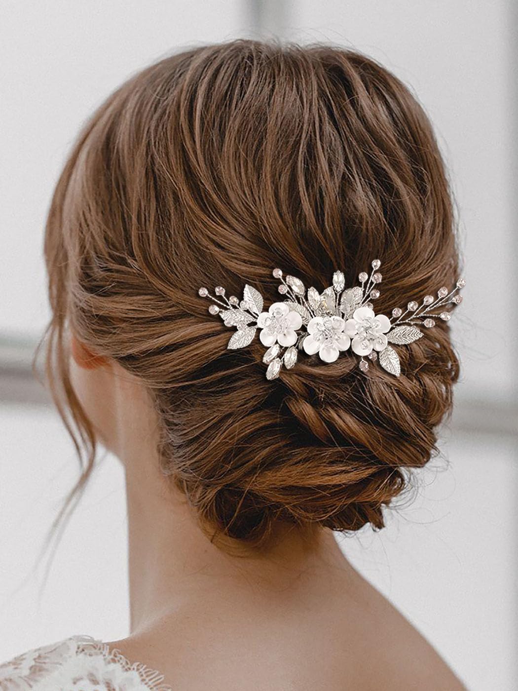 Vakkery Flower Bridal Hair Comb Silver Bride Crystal Hair Headpiece Prom Wedding Hair Accessories for Women and Girls