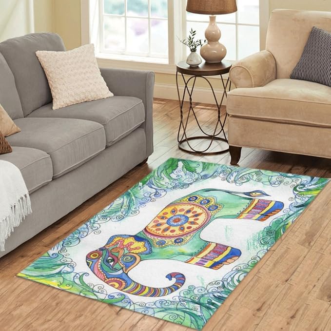 InterestPrint Indian Tribal African Elephant Area Rug 5' x