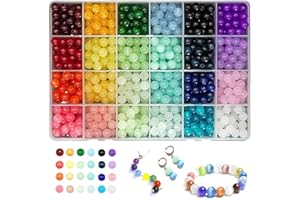 432PCS 8mm Glass Beads for Jewelry Making, Bracelet, Necklace, 24 Colors Crystal Beads Bracelets Making Kit, 1 Box Round Bead