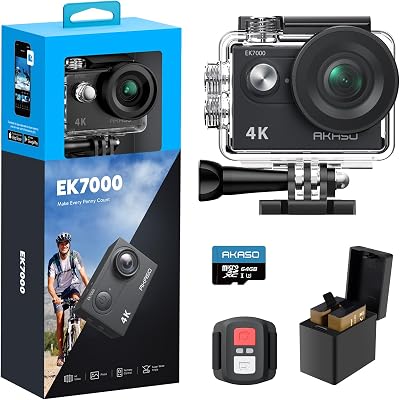 AKASO EK7000 4K 30FPS Action Camera 20MP 170deg Wide Angle Waterproof 64GB Card