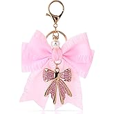 YAIYUQILIU Bow Keychain for Women, Rhinestone Pearl Bow Purse Charm - Cute Crystal Bag Charms for Backpacks Handbags Purses