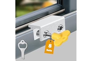 AUSWAUR Window Locks,(8 Sets) Sliding Window Locks with Key,Window Locks Security for Up and Down Windows,Adjustable Aluminum Window Stopper,Easv to Install Vertical Window AC Unit Security Lock (Silver)