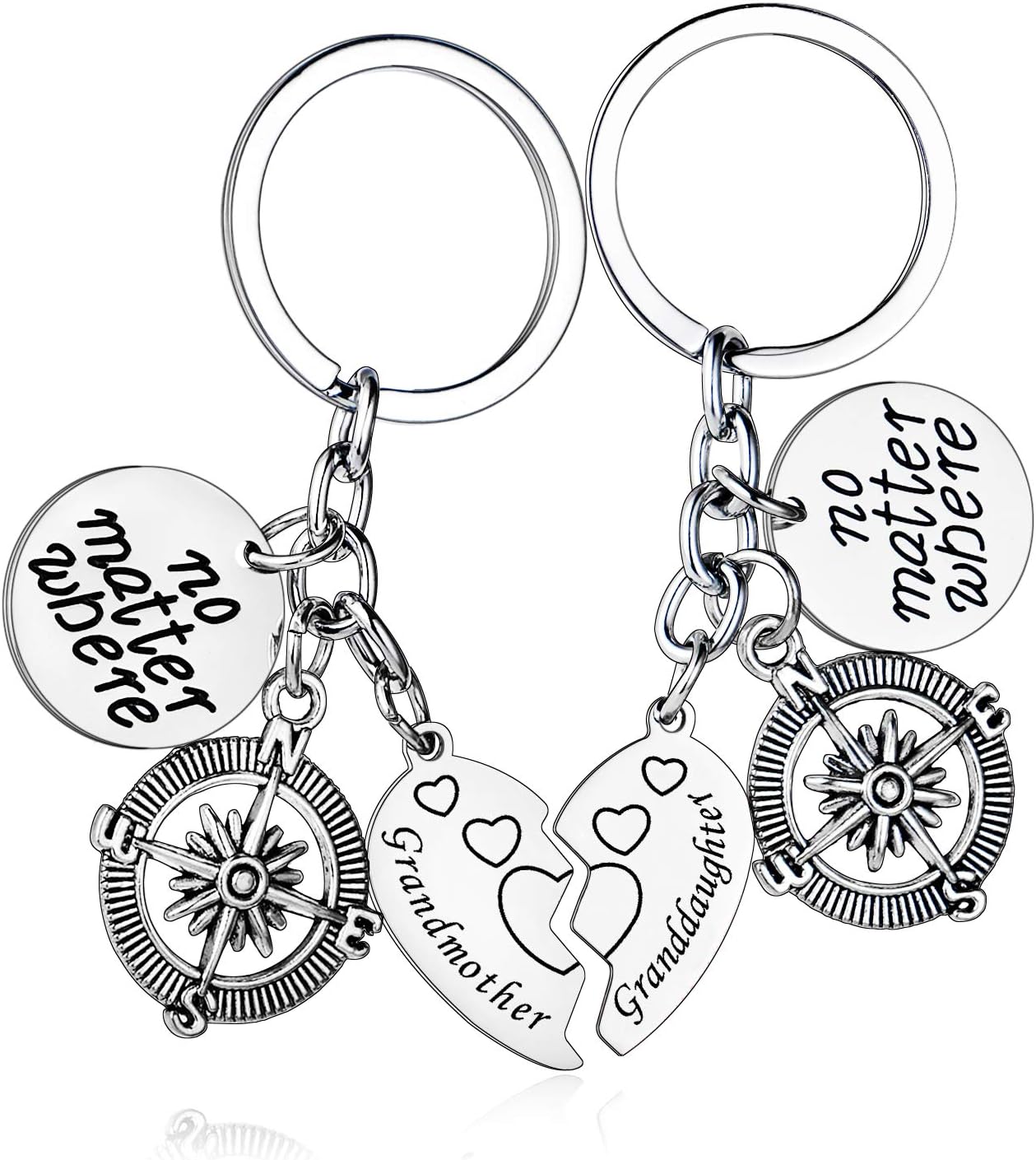 MADHAHEFU Granddaughter Grandmother Keyring No Matter Where Keychain Aunt Gifts Sister Keychain Best Friend Keychain Birthday Gifts (Grandmother Granddaughter)
