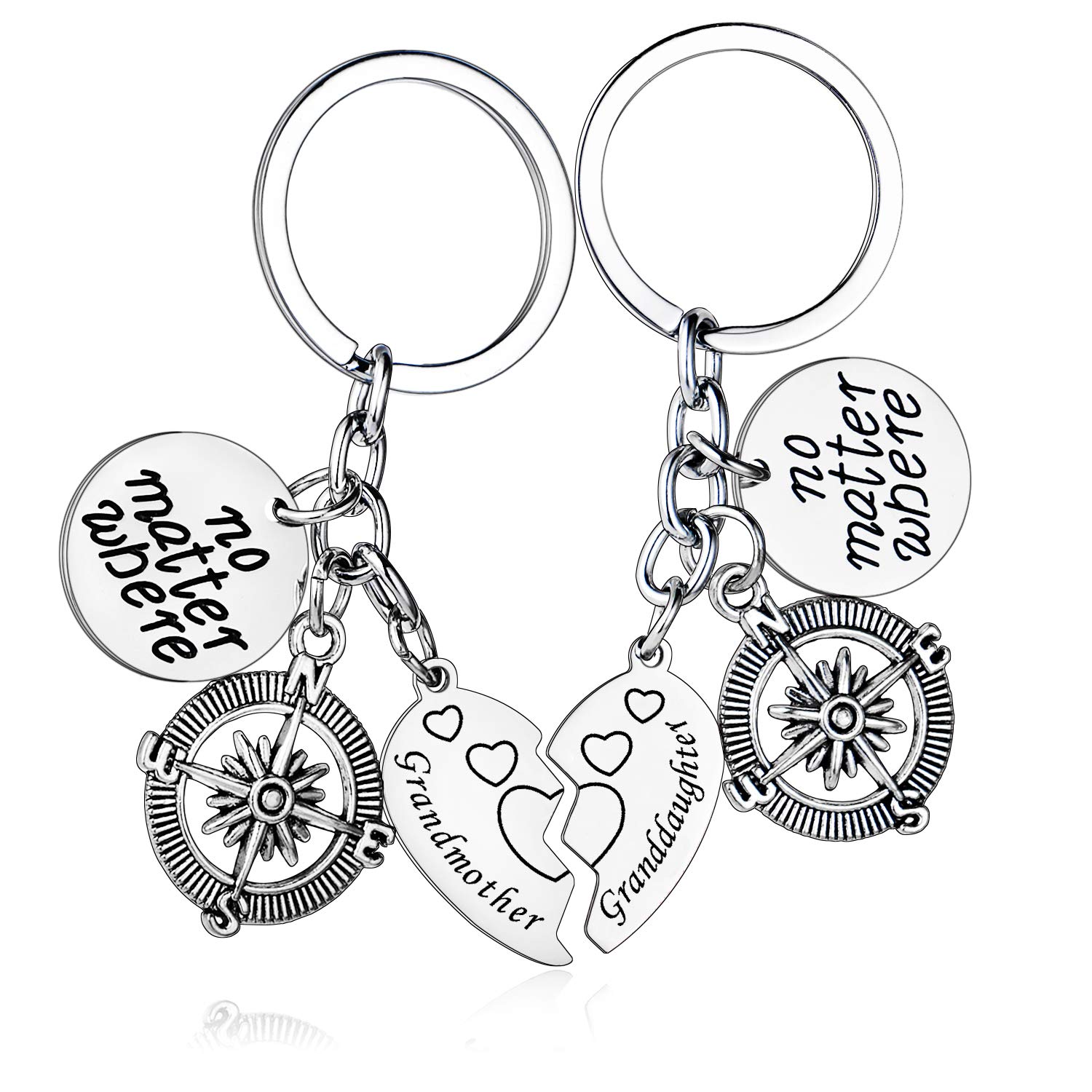 MADHAHEFU Granddaughter Grandmother Keyring No Matter Where Keychain Aunt Gifts Sister Keychain Best Friend Keychain Birthday Gifts (Grandmother Granddaughter)