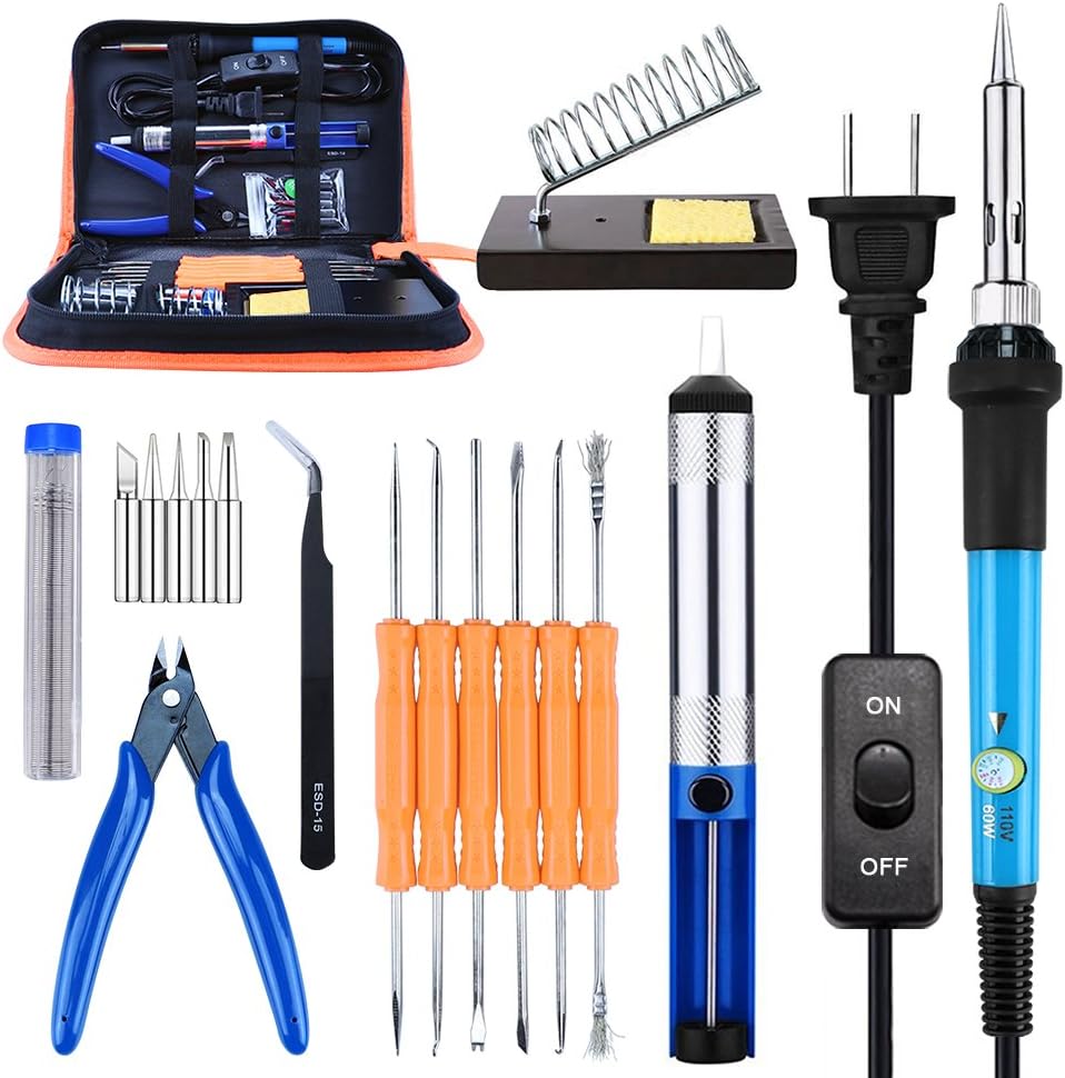 Soldering Iron Kit, Kusonkey Adjustable Temperature Welding Soldering Iron 60W 110V Portable Soldering Iron with PU Carrying Case