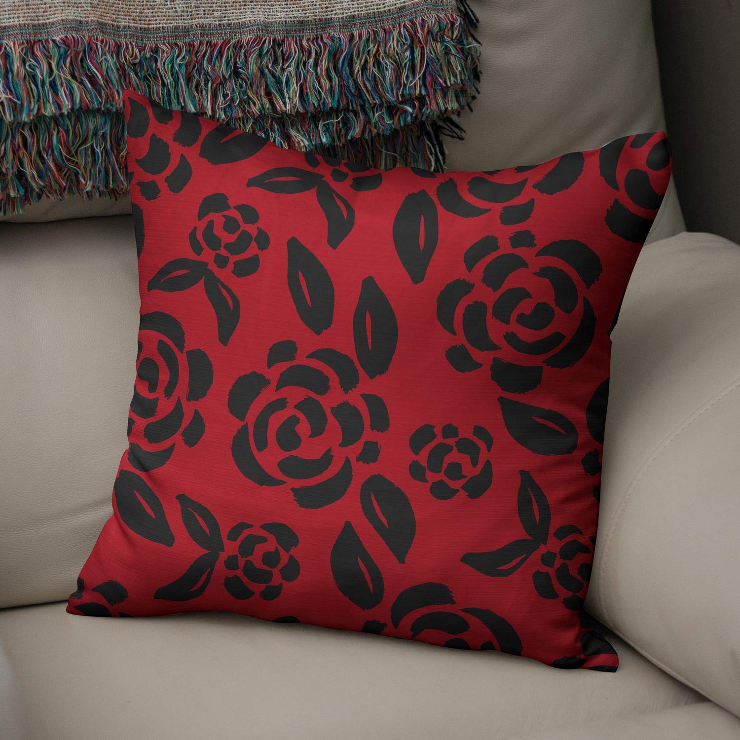 Bonamaison Decorative Cushion Cover Red & Black, Throw Pillow Covers, Home Decorative Pillowcases for Livingroom, Sofa, Bedroom, Size: 50x50 Cm - Designed and Manufactured in Turkey — image 1