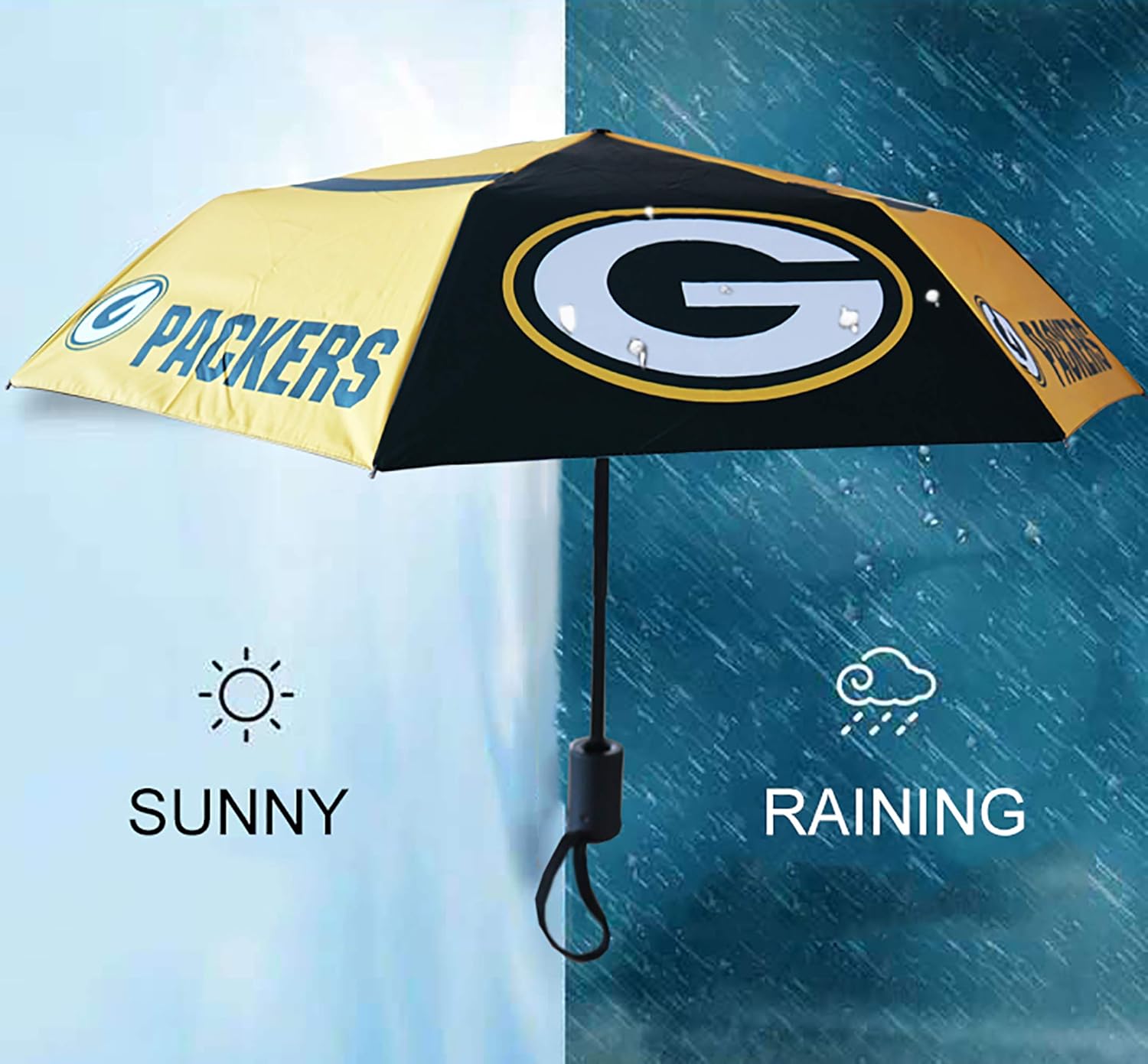 Football Team Auto Folding Umbrella Waterproof Sun - Resistant for Travel Outdoor (Green Bay Packers) : Sports & Outdoors