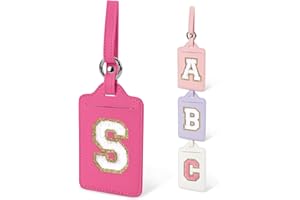 IQIMOTT Personalized Initial Luggage Tags for Suitcases, Cute PU Leather Travel Letter Luggage Tags,Suitcase Identifier Name Baggage Tag,Bag Tags for Men Women Kids Luggage Handbags(Rosered-White S)