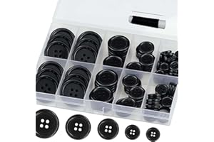 HuaCare 100PCS Black Buttons Kit with Needle and Thread, 5 Sizes, Round 4-Hole Buttons for Sewing, 4-Hole Resin Buttons for C