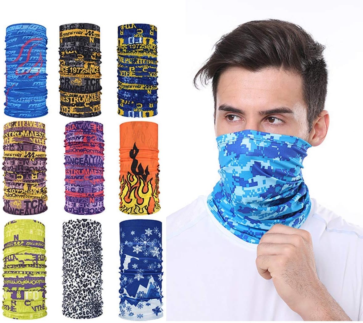 YAO STARS 9pcs Magic Scarf Outdoor Headwear Bandana Sports Tube UV Face Mask for Workout Yoga Running Hiking Riding