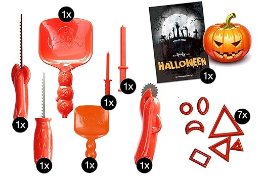 TK Gruppe Timo Klingler XXL Set Kürbis Halloween Schnitzset Schnitzen Schnitzwerkzeug Halloween Kürbisschnitzset über 10 Teil