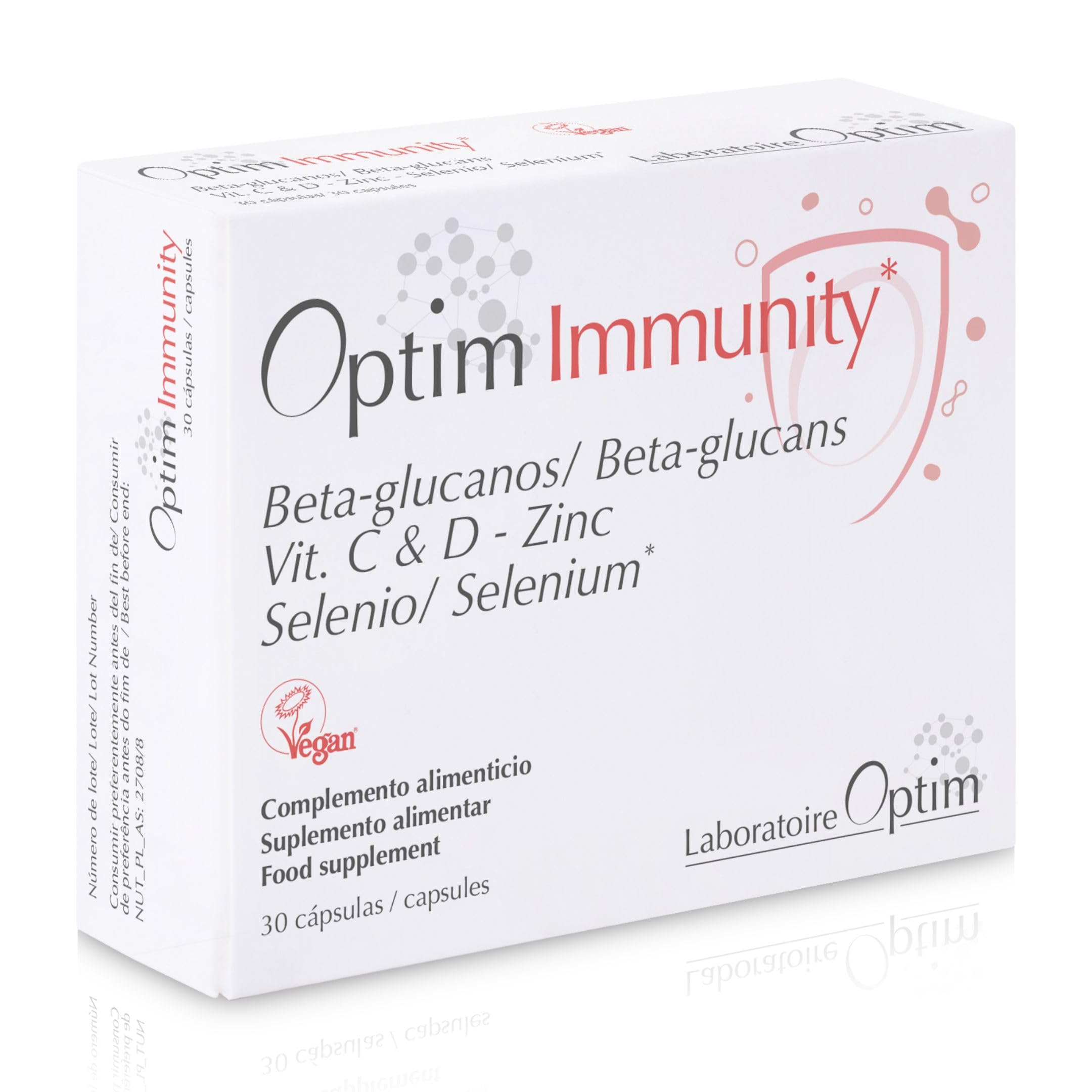 OPTIM Immunity Immune System Booster Supplement 30 Capsules | Zinc, Natural Vitamin C acerola & Vitamin D - Selenium - Beta glucans | Vegan