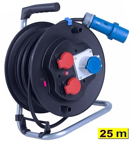 25 m Campingkabeltrommel 1x CEE 16A Dose / 2x 230V IP44 Dose Kabeltrommel H07RN-F 3G2,5 gemäß VDE Bestimmung 2,5mm² 3-pol Kab