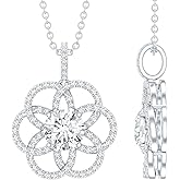 Rosec Jewels Certified Moissanite Blossom Necklace with Silver Chain, D-Vs1 Quality, Moissanite Flower Necklace - Unique Gift For Her