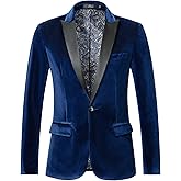 THWEI Mens Velvet Blazer Slim Fit Suit Jacket One Button Tuxedo Blazer Wedding Prom Dinner