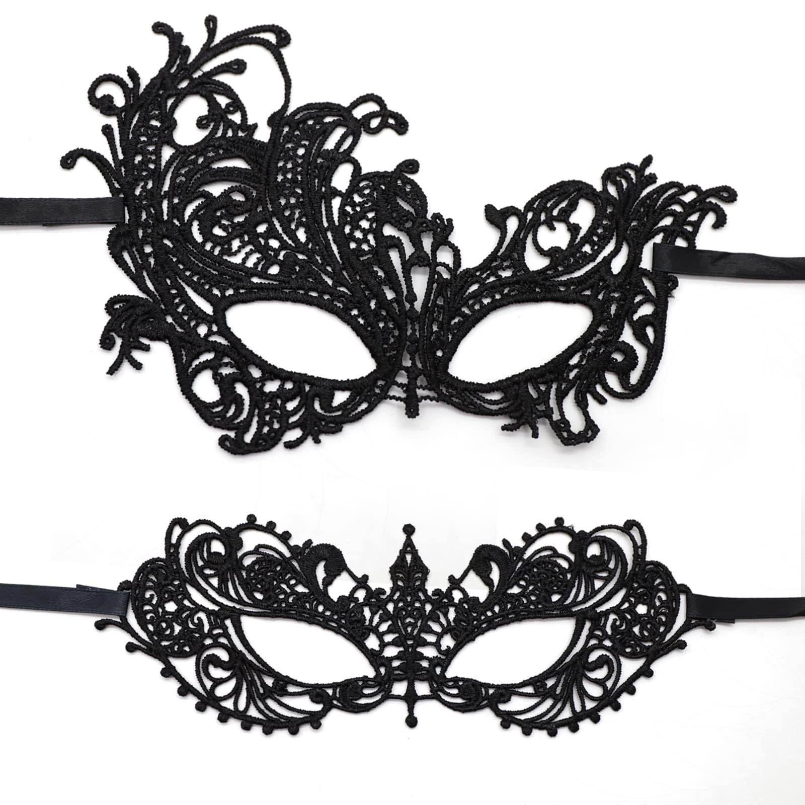 Masquerade Mask, 2 PCS Lace Masquerade Masks for Women, Lace Carnival Venetian Mardi Gras Mask Prom Ball Bar Costume 1920s Accessories Party Supplies for Women