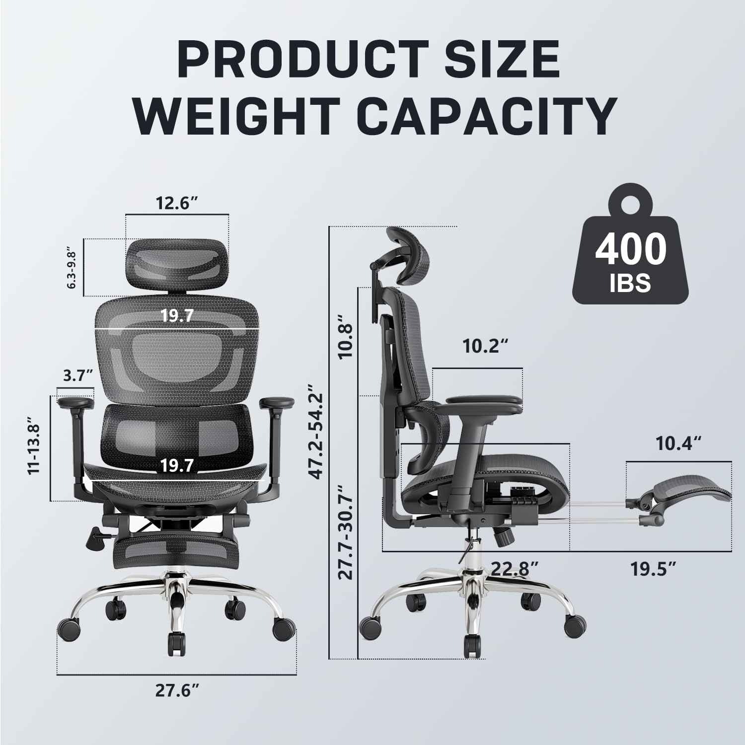 Ergonomic Office Chair, Breathable Mesh with Adaptive Lumbar Support, 3D Headrest, Armrests, Retractable Footrest, and a Six-Position Adjustable Backrest, Black - Image 2