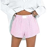 Women Stripe Boxer Shorts Casual Lounge Shorts Elastic Waist Pj Sleep Shorts Summer Going Out Shorts