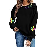 HIYOSAMP Mardi Gras Sweatshirt Women Fat Tuesday Carnival Pullover Top New Orleans Party Casual Long Sleeve Top