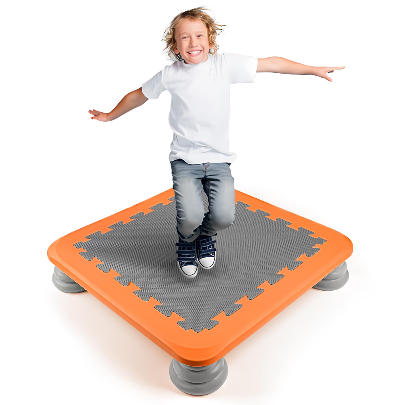 Joyreal Indoor Trampoline for Kids, Mini Trampoline for Toddlers with PU Foam Pads, Bear 75KG, Autism Sensory Equipment, Safe & Durable Design for Indoor Use, Easy to Clean & Disassemble (Orange)