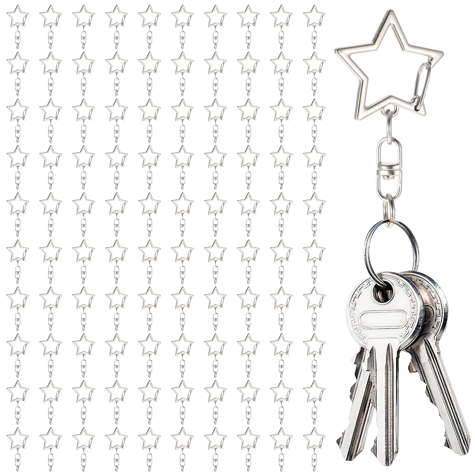 Photo 1 of 100Pcs Star Shaped Spring Snap Keychain Clip, Metal Swivel Clasp Snap Hook Key Ring with Chain Hanging Buckle & Open Jump Ring Star Keychain Clasp for Keychains Accessories DIY Craft Making
