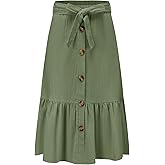 Eymitory Girls Maxi Skirts Button Front High Waisted Long Skirt with Belt Ruffled Skirts with Pocke