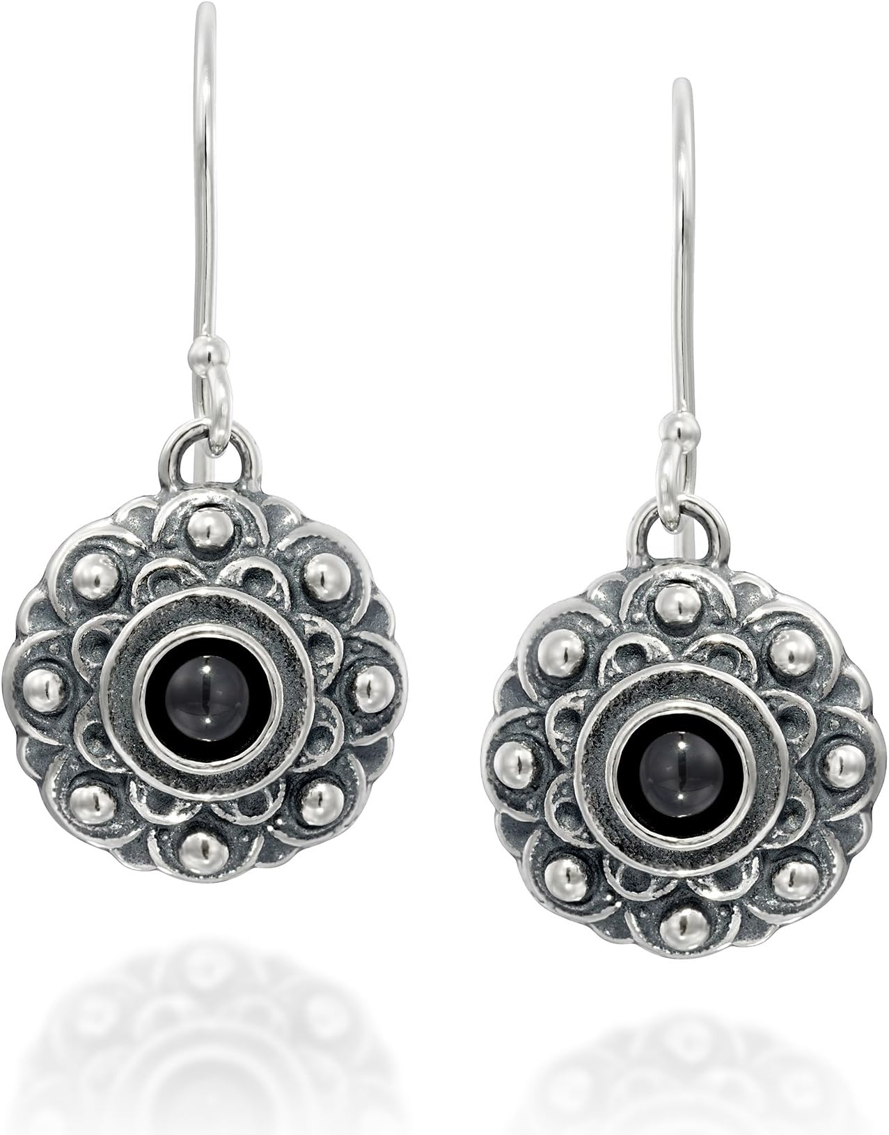 Antique Style 925 Sterling Silver Choice of Gemstone Flower Dangle Earrings