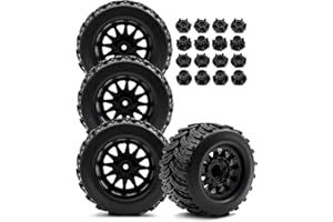 Rcarmumb 12mm/14mm Hex RC Truck Tires Wheel for 1/10 Arrm a Granite Vorteks Big Rock,Rustler Stampede Hoss/Axia1 LOS1 Redcat Rc4wd,4pcs Rc Truck Tires,Black