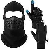 Frienda 2 Pcs Balaclava Ski Mask Gloves Set Winter Windproof Mask with Touchscreen Gloves for Men Women Cold Weather Riding