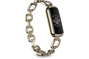 Fitbit Luxe Special Edition Fitness and Wellness Tracker, Gorjana Soft Gold Stainless Steel Parker Link Bracelet, One Size (S & L Peony Classic Bands Included)