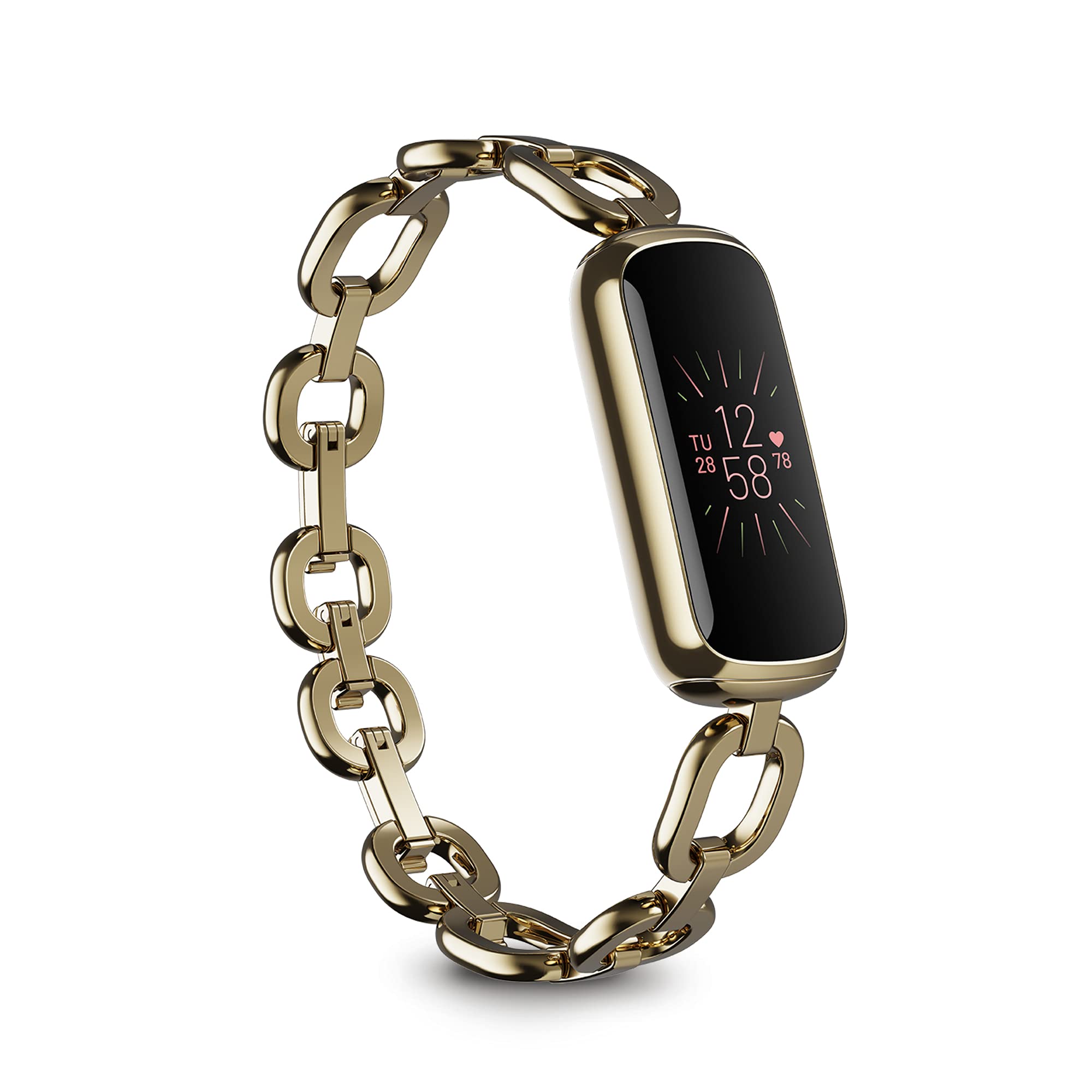 Photo 1 of Fitbit Luxe Special Edition Fitness and Wellness Tracker, Gorjana Soft Gold Stainless Steel Parker Link Bracelet, One Size (S & L Peony Classic Bands Included)