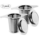 Yoassi Infusore Settaccio Filtro con Coperchio per tè Colino Tisane Verbe/Acciaio 304 Inossisabile a Rete Fine/Doppio Manico per Tazze Teiere Bottiglia Bicchiere di Diametro da 5.8-12.5cm 2 Pezzi