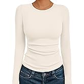 AUTOMET Women's Ribbed Long Sleeve Basic Top - Soft Stretch Crewneck Shirt for Work & Casual