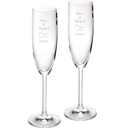 Leonardo 2 Sektgläser mit Gratis Lasergravur Herzen des Namens und Datums