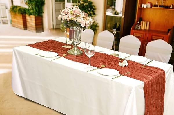 15 PACK CHEESECLOTH TABLE RUNNER TERRACOTTA 10FT GAUZE CHEESE CLOTH TABLE RUNNER 35X120 INCH RUSTIC BOHO TABLE RUNNERS FOR WEDDING BIRTHDAY PARTY ENGAGEMENT ANNIVERSARY BRIDAL BABY SHOWER SUMMER DÉCOR