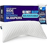Sidney Sleep Bed Pillow for Side and Back Sleepers - Adjustable Filling - Memory Foam Pillow for Neck and Shoulder Pain - Customizable Loft - King Size - Additional Foam Bag Included (White)