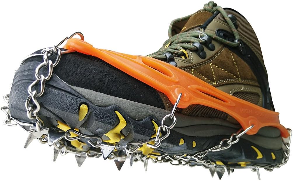 BINGUOยฎ Traction Cleats 12 Teeth Anti-Slip Ice Grips Crampon for Snow and Ski Boots