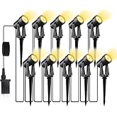 Pogestrand 10 Pack Outdoor Low Voltage Landscape Lighting with Transformer | 3W 3000K Warm White IP65 Waterproof Landscape Ground Lights,27V LED Landscape Spotlights for Garden,Yard,Trees,Path,Pathway