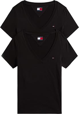 Femme Tjw 2pack V-Neck Tee Dw0dw21367 T-Shirt S/S, Multi (Black/Black), XXS EU