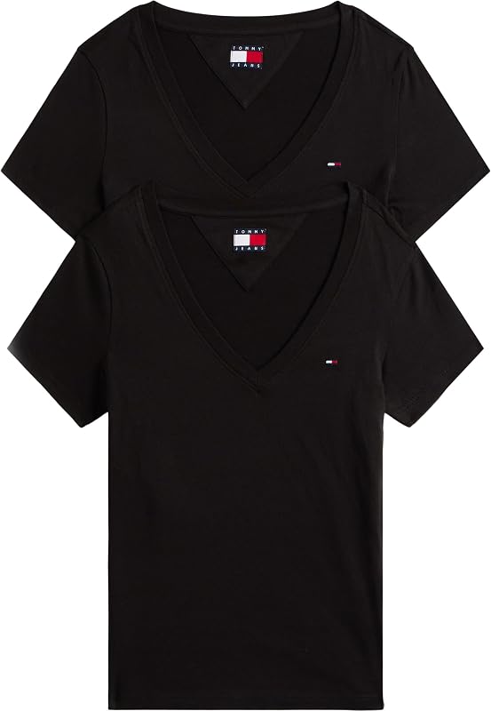 Femme Tjw 2pack V-Neck Tee Dw0dw21367 T-Shirt S/S, Multi (Black/Black), XXS EU