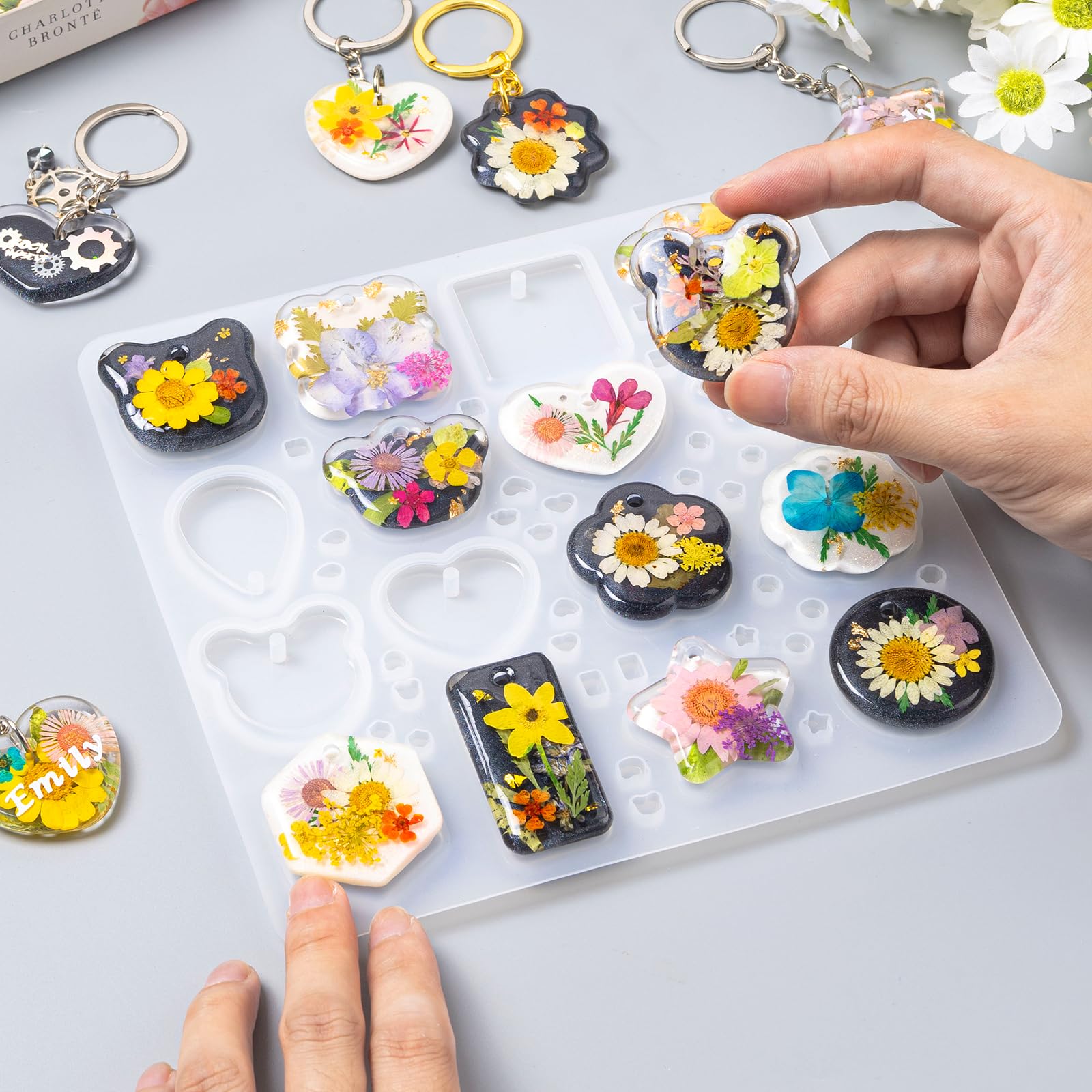 LET'S RESIN Keychain Resin Molds Silicone with Hole, 16 Cavities UV Resin Jewelry Pendant Mold for Beginner, Epoxy Resin Molds for Keychain Pendant Jewelry Making