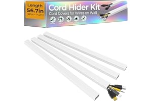 WUITAOUY 56.7in Cable Hider Cord Hider, Wire Covers for 2-4 Cords on Wall, Premium Cord Covers for Wires on Wall, Easy Set-up Wire Hider to Hide Tv Wires, Lamp, Speaker Cords, W0.95 H0.55in, White