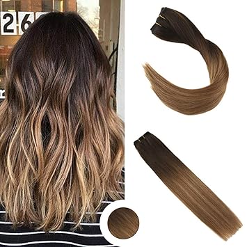 Ugeat 22' #2/6/12 Balayage Brun Remy Echthaar Extensions Clip in 100% Naturlich One Piece Clip in Dip Dye Hair Extensions mit