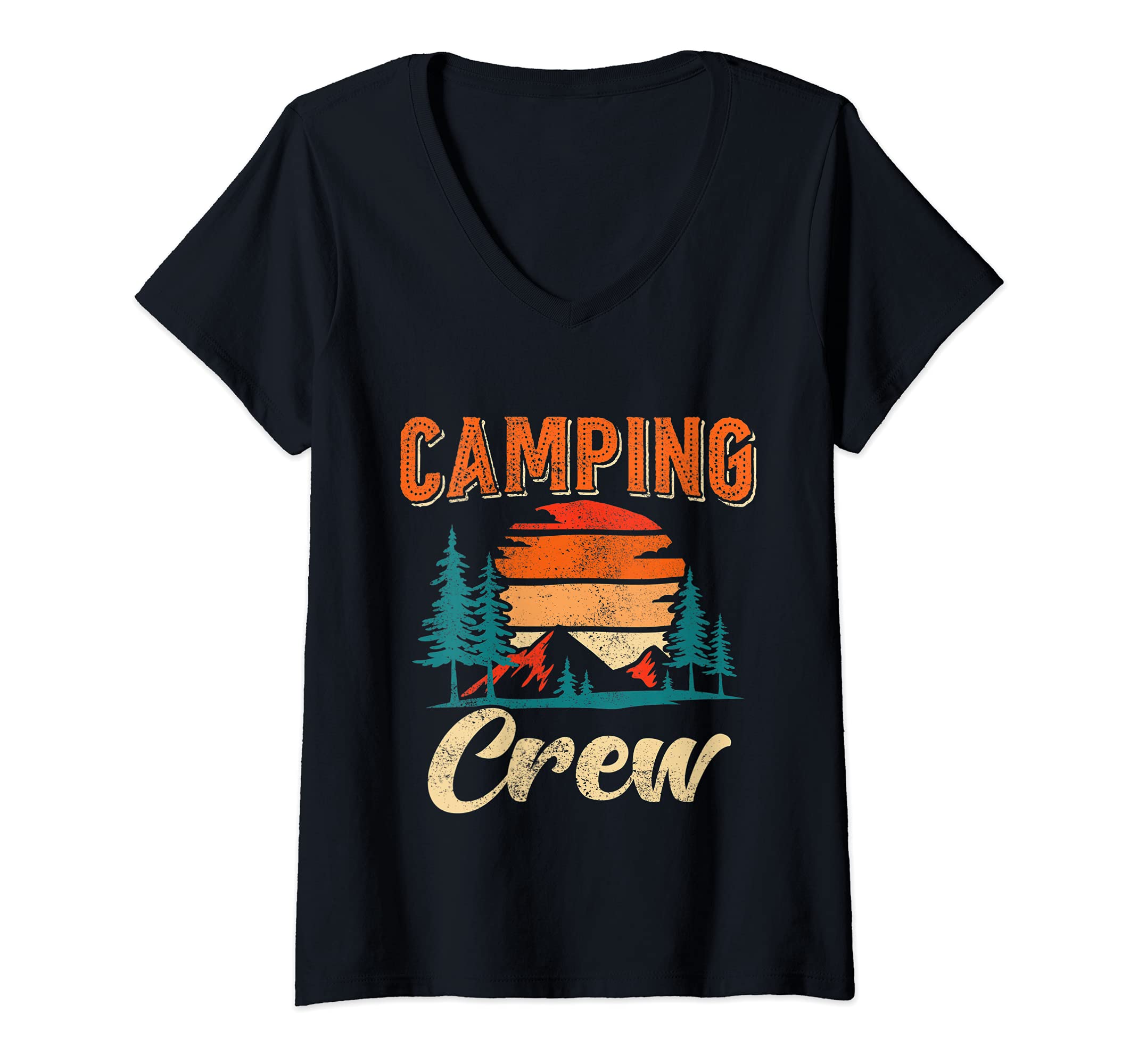 Womens Camping Crew Funny Camp Lover Camper Family Matching Camping V-Neck T-Shirt