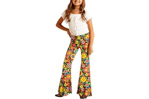 Deerose Girls Bell Bottom Floral Print Stretch Hippie Pants High Waist Flare Pants 5-14 Year