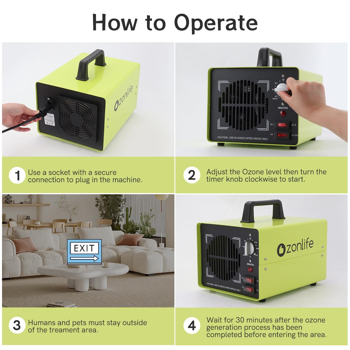 Powerful Dual Ozone Plate Professional 25g/50g Odor Eliminator Machine Ionizer Generator Air Purifier for Large Spaces, Industrial, Home