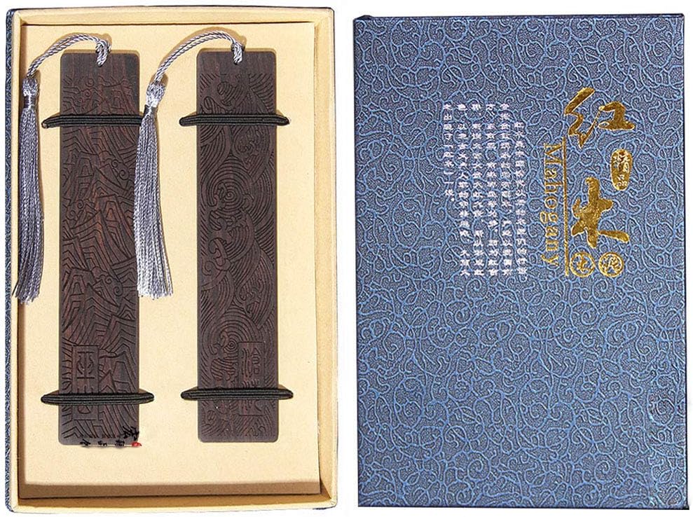 Eraimp Wood Bookmark Set, Unique Gifts, Natural Handcraft Wooden Bookmarks - Engraved The Sea & Mountain Characters - Pack of 2