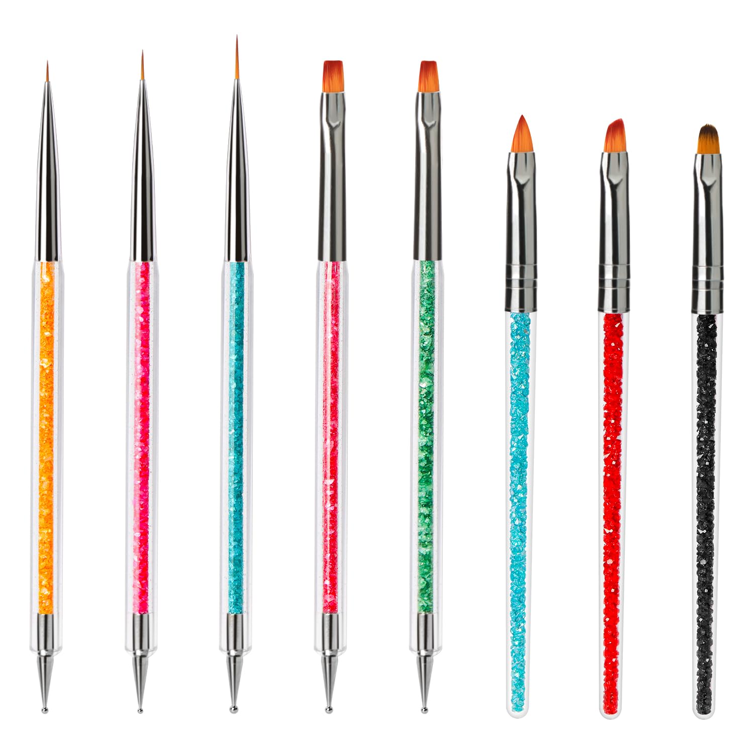 Function Nail Brush for Dotting Drawing Painting Tools Liner Design Nail Art with Glitter Handle